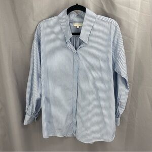 Ann Mashburn Blue White Striped Puff Sleeve Button Up Shirt Size Medium